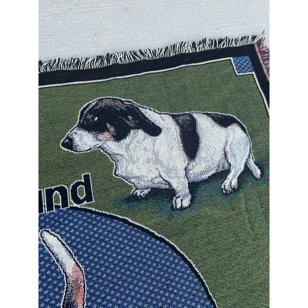 Basset Hound Tapestry Throw Blanket 54x62 Vintage Woven Cotton Fringe Dog